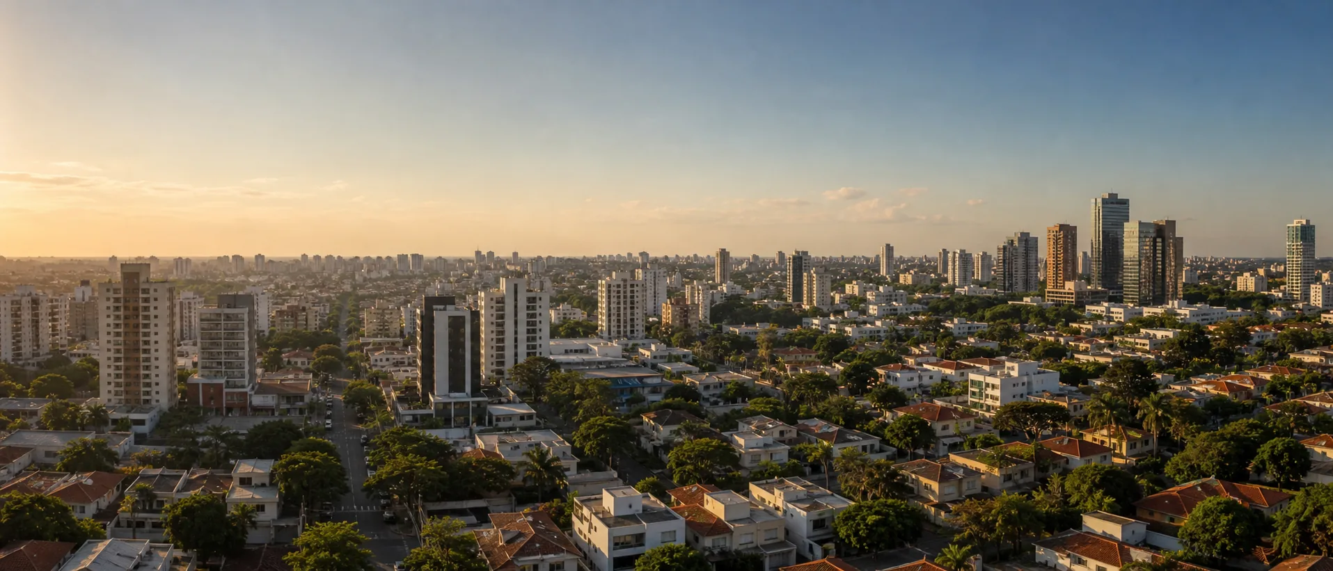 Vista urbana com casas e prédios