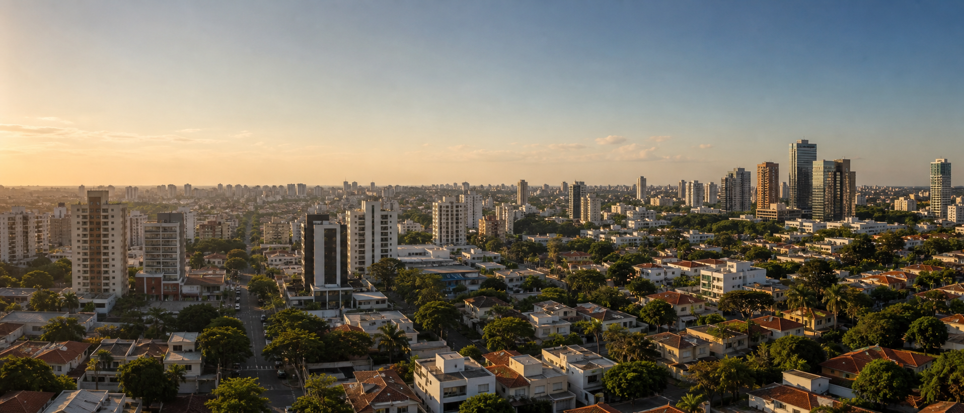 Vista urbana com casas e prédios