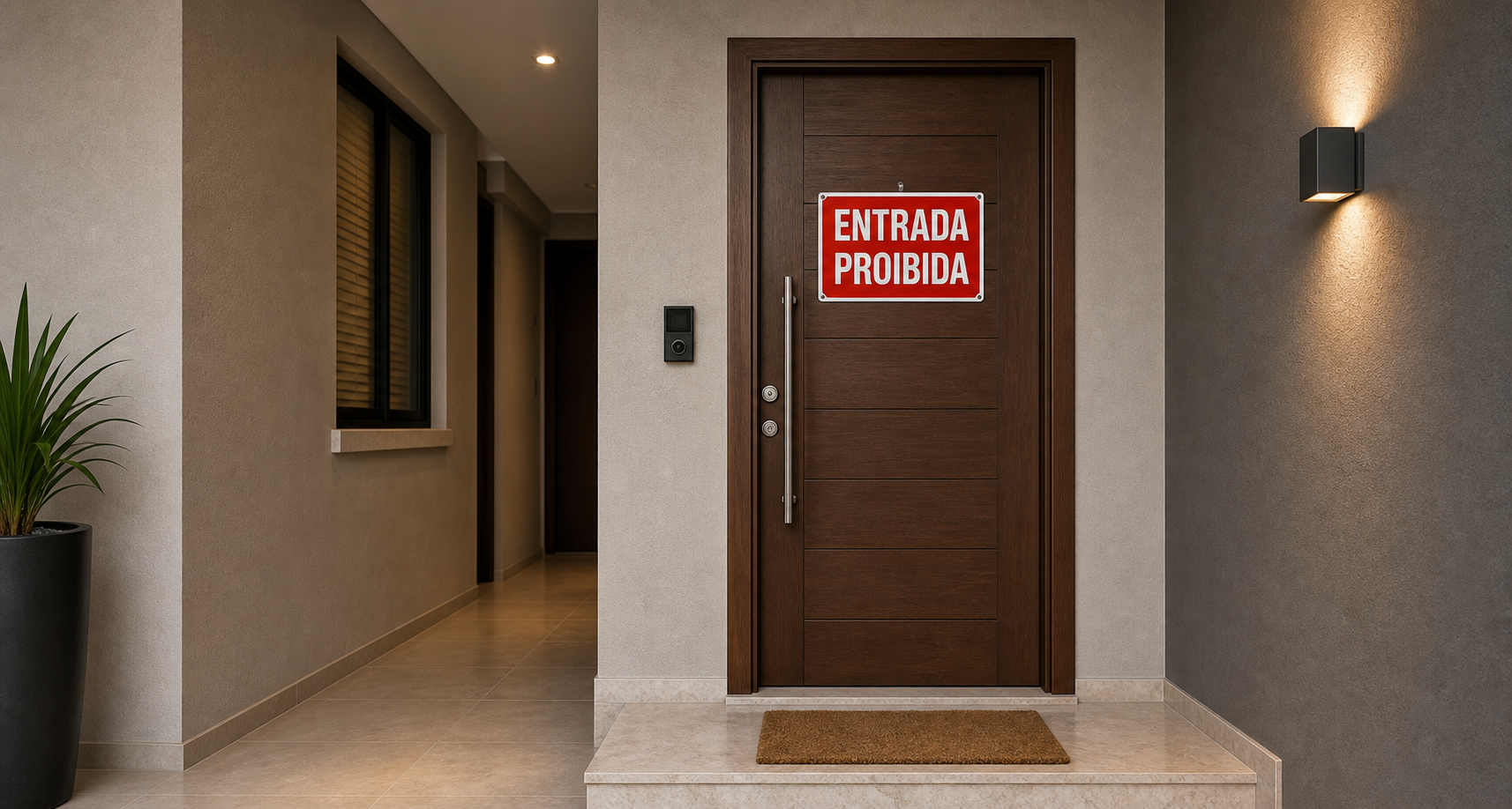 Porta de entrada de imóvel com placa de entrada proibida